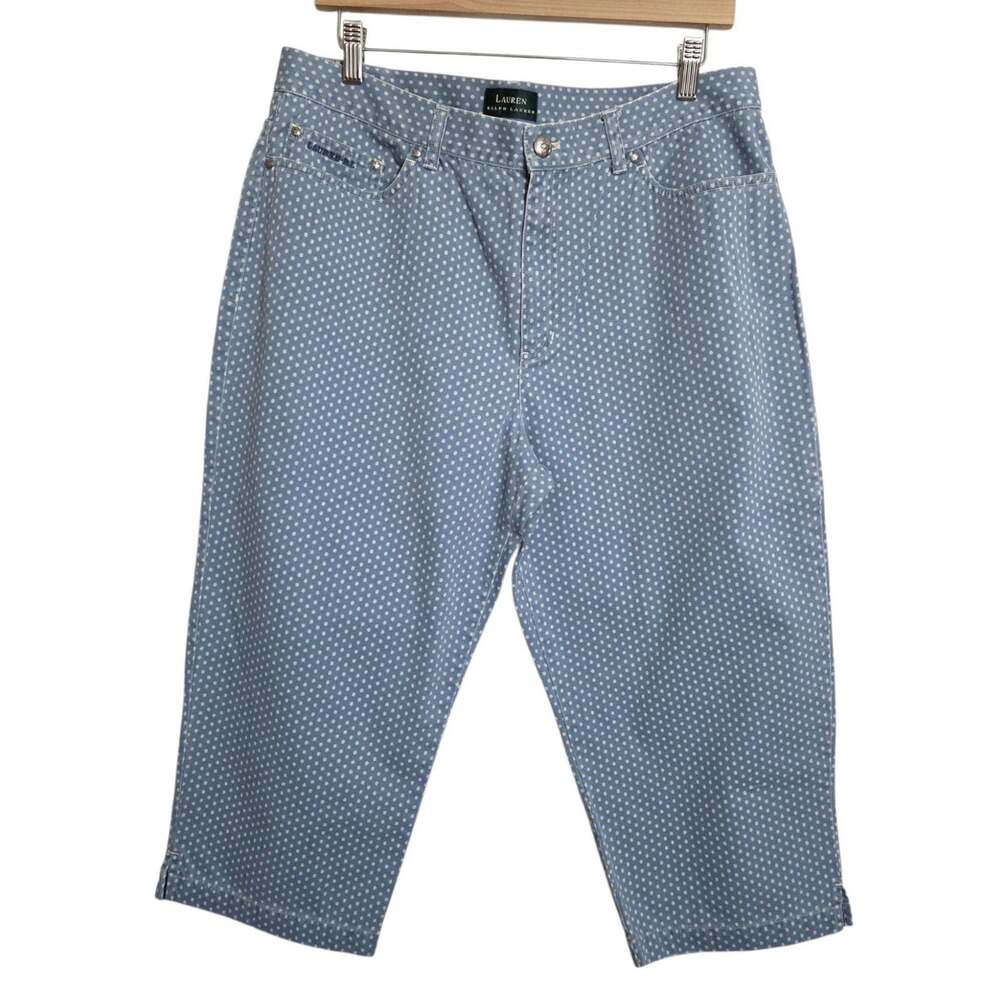 Vintage 90s Lauren Ralph Lauren Blue Polka Dot Capri Jeans Hong Kong Sz 16